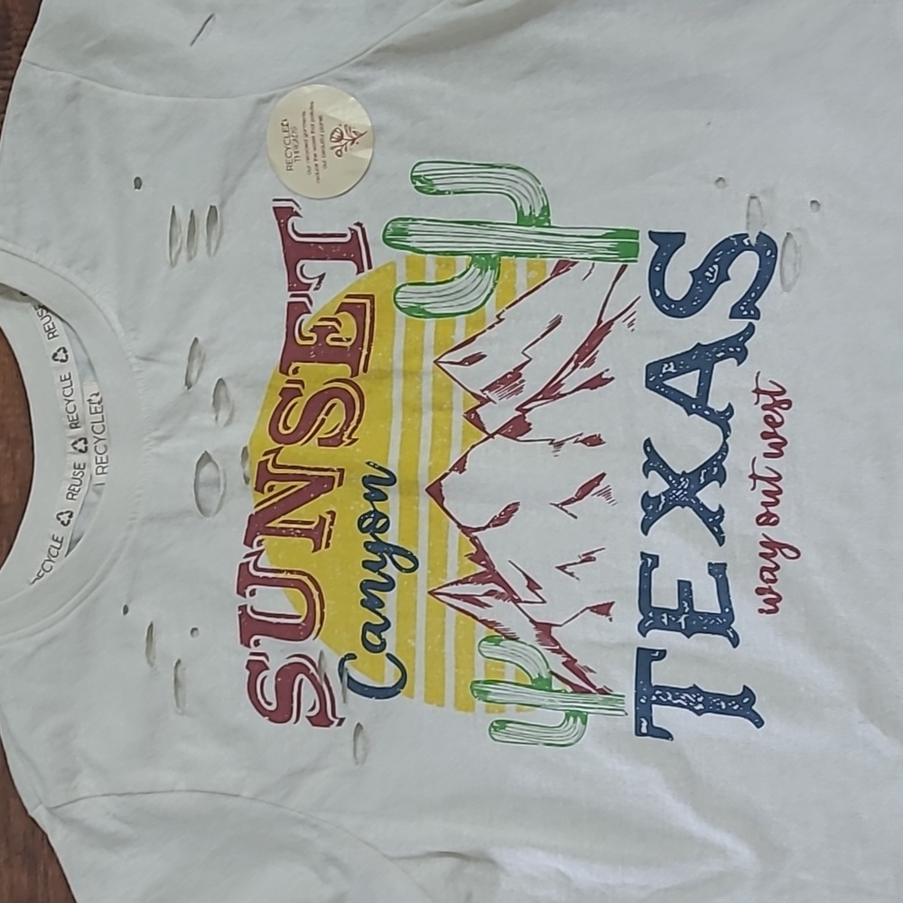 Recycled Threads Sunset Canyon Texas Graphic Crop Tee - White Size Xs - Picture 3 of 8
